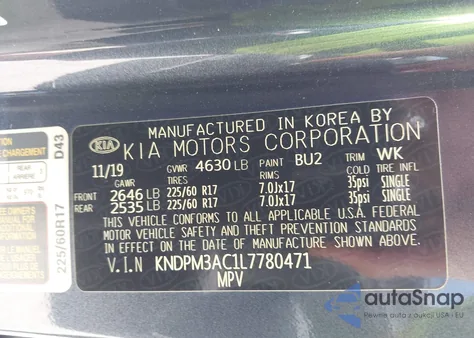 2020 Kia Sportage Lx из США, поврежденный, VIN KNDPM3AC1L7780471